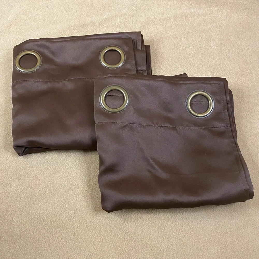 Better Homes & Gardens Brown Faux Silk Curtain Panels Set of 2 Grommet GUC *FLAW